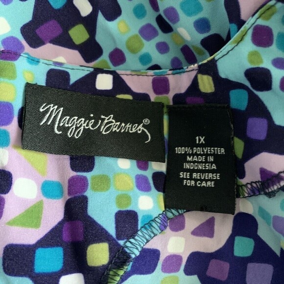 Maggie Barnes Womens Plus Size 1X Multicolor Geometric Print Blouse Top - Picture 4 of 5